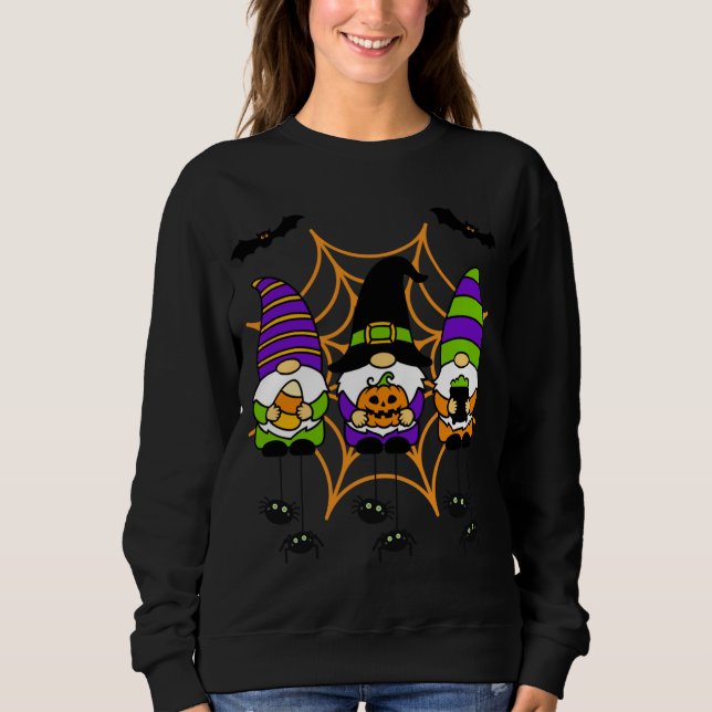 Moletom Gnomos De Halloween Na Aranha Com Aranhas Bats Ha (Frente)
