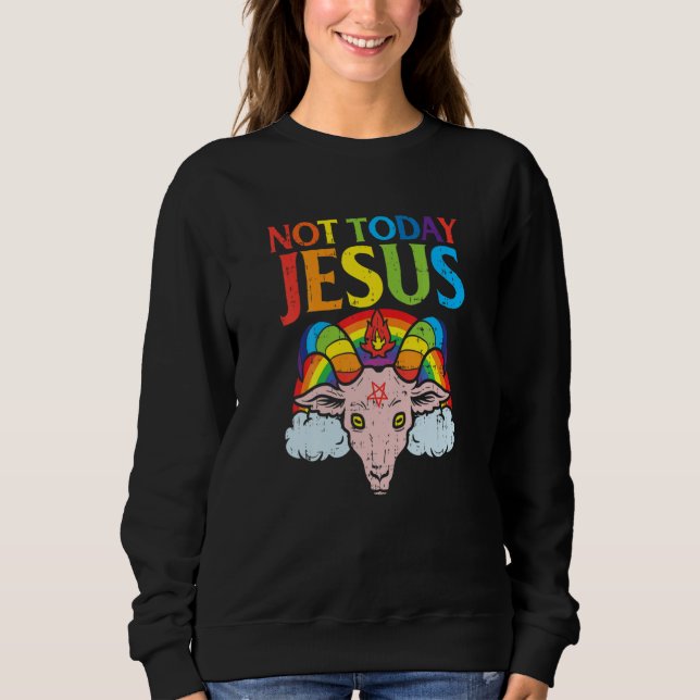 Moletom Goat Not Today Jesus Satan Retro Rainbow God Chris (Frente)