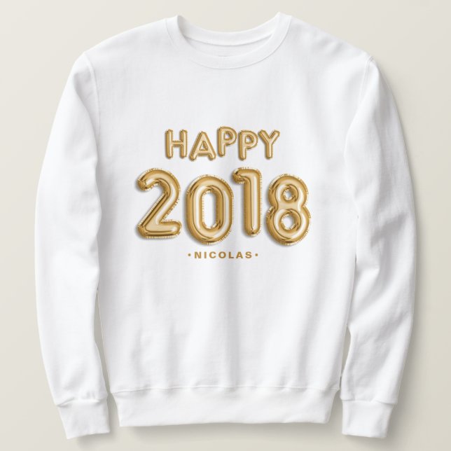 Moletom Gold Foil Balloons Happy 2018 Personalizado (Frente do Design)
