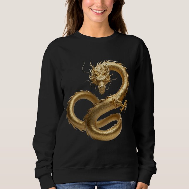 Moletom Golden Chinese Dragon Art | Mythical Creature Fant (Frente)