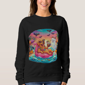 Moletom Golden Retriever Flutuando no Flamingo Rosa no Hal