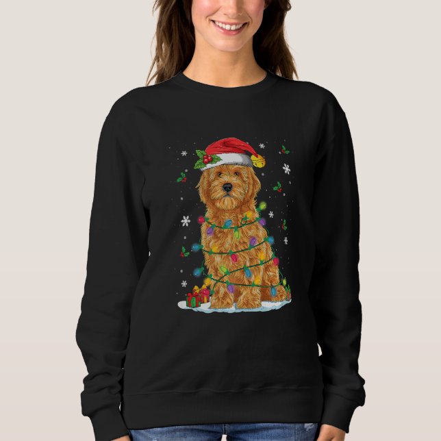 Moletom Goldendoodle Christmas Santa Hat Fairy Lights Paja (Frente)