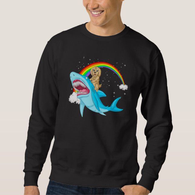Moletom Goldendoodle Dog Riding Cute Shark Girls Rainbow P (Frente)