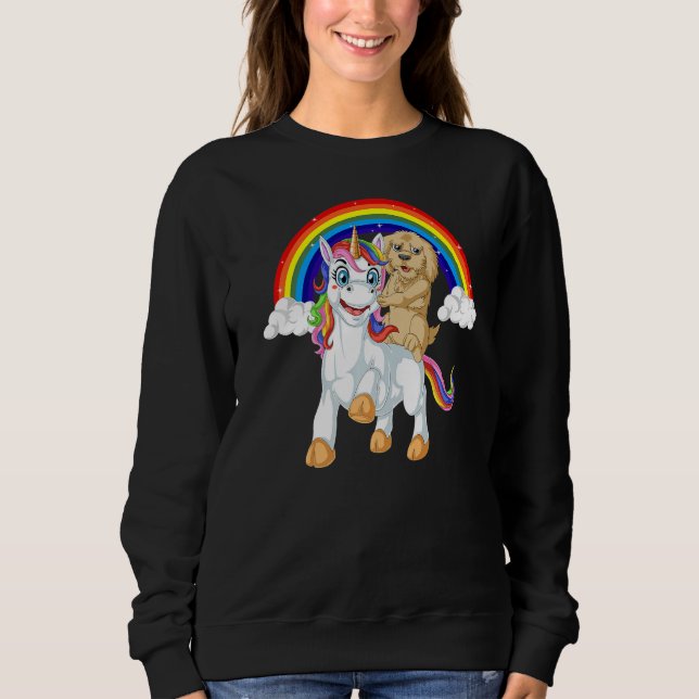 Moletom Goldendoodle Dog Riding Unicorn Rainbow Girls & Ki (Frente)