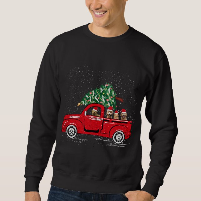 Moletom Goldendoodle Riding Red Truck Papais noeis Natal P (Frente)