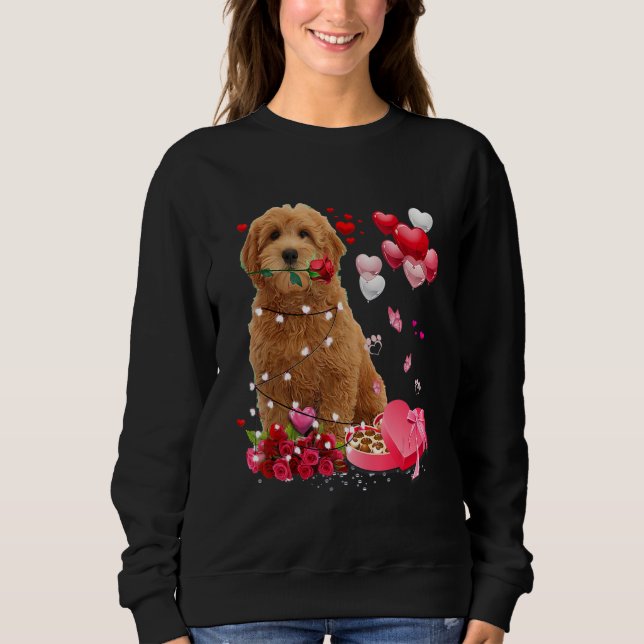 Moletom Goldendoodle Rose Heart Happy Valentine Day Dog Mo (Frente)