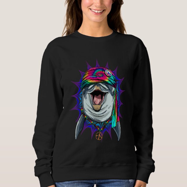 Moletom Golfinho Hippie Tie Dye Sinal de Paz Psicodélico M (Frente)