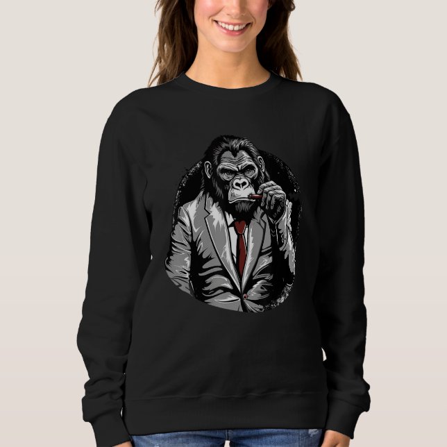 Moletom Gorilla In Suit Smoking Cigar Monkey Ape Wildlife  (Frente)