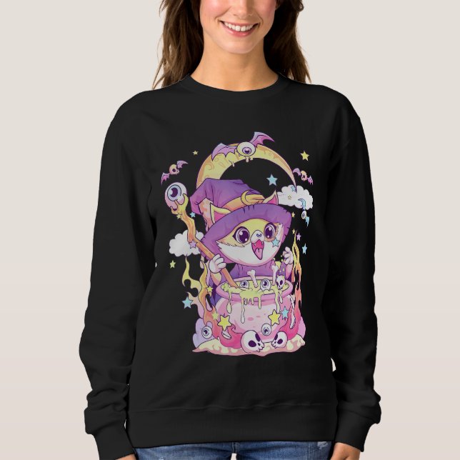 Moletom Gótico Pastel Wiccan Cat Cute Creepy Cat Gato E (Frente)