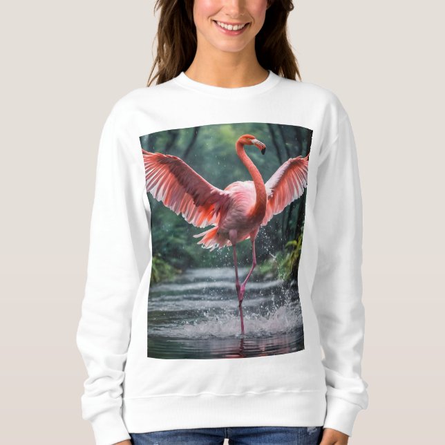 Moletom Grace em Voo: O Riverdance dos Flamingos Rosa (Frente)