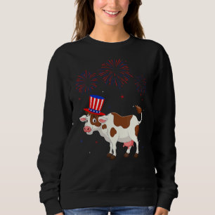 Moletom Gráfico de Vaca Vermelho Branco Azul Fogos de Arti