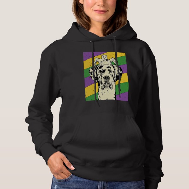Moletom Grande Dane Jester Mardi Gras Dog Mãe ou Pai (Frente)