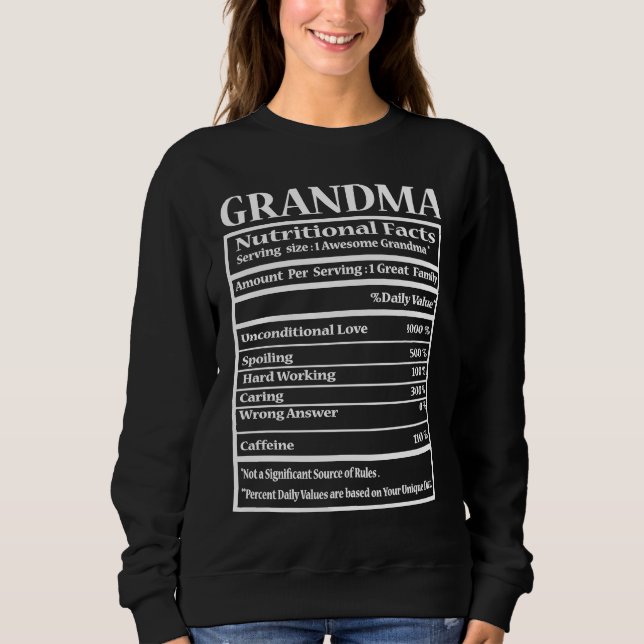 Moletom Grandma   Nutrition Facts for Family Day (Frente)