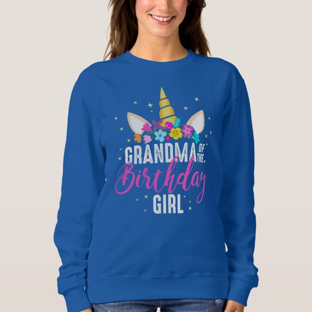Moletom Grandma Of The Birthday Girl Grandma Gift Unicorn (Frente)
