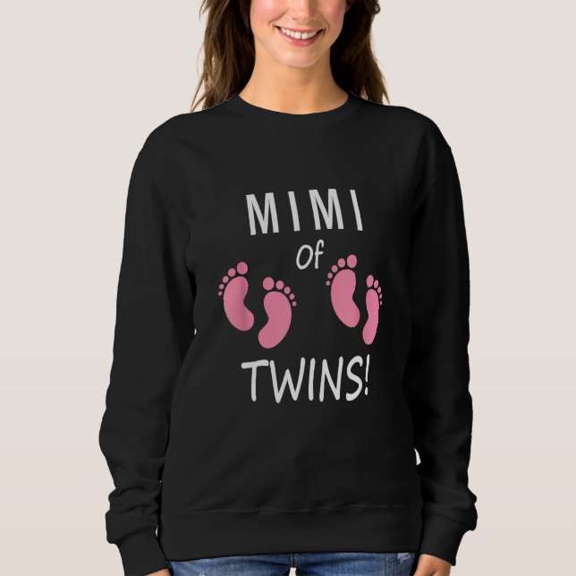 Moletom Grandmother Mimi of Twin Girls Pink Baby Footprint (Frente)