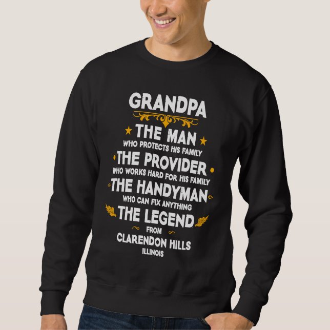 Moletom Grandpa family Quote USA City Clarendon Hills Illi (Frente)