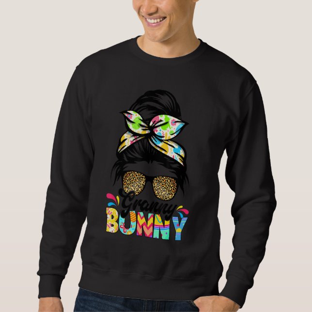 Moletom Granny Bunny Leopard Messy Bun Family Páscoa D (Frente)