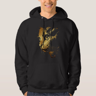 Moletom Graphique Élégant Chat Noir et Or Texturé