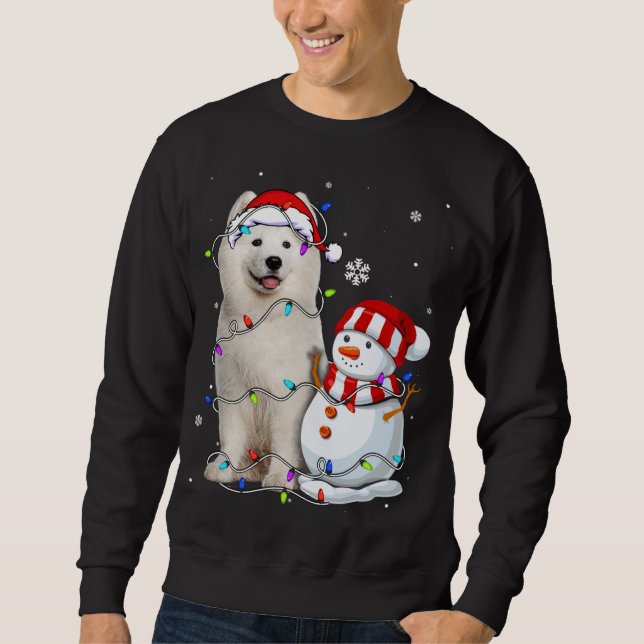 Moletom Grátis Samoyed Santa Hat Natal Light Xmas (Frente)