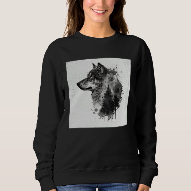 Moletom Gray Wolf Paint Splatter Warrior Wild Animal Uniqu (Frente)