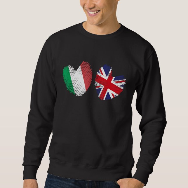 Moletom Great Britain Italy Heart UK Flag Italian Flag Gru (Frente)
