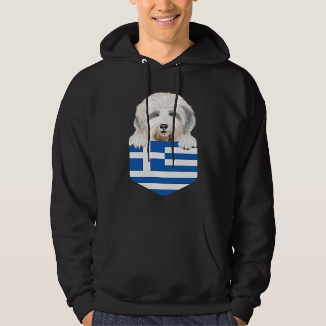 Moletom Greece Flag Old English Sheepdog Dog In Pocket (Frente)