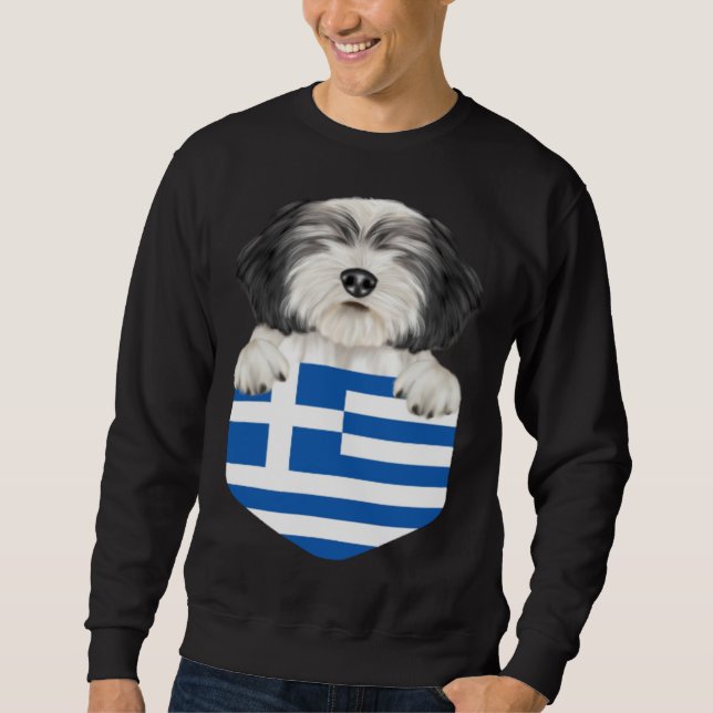 Moletom Greece Flag Polish Lowland Sheepdog Dog In Pocket (Frente)