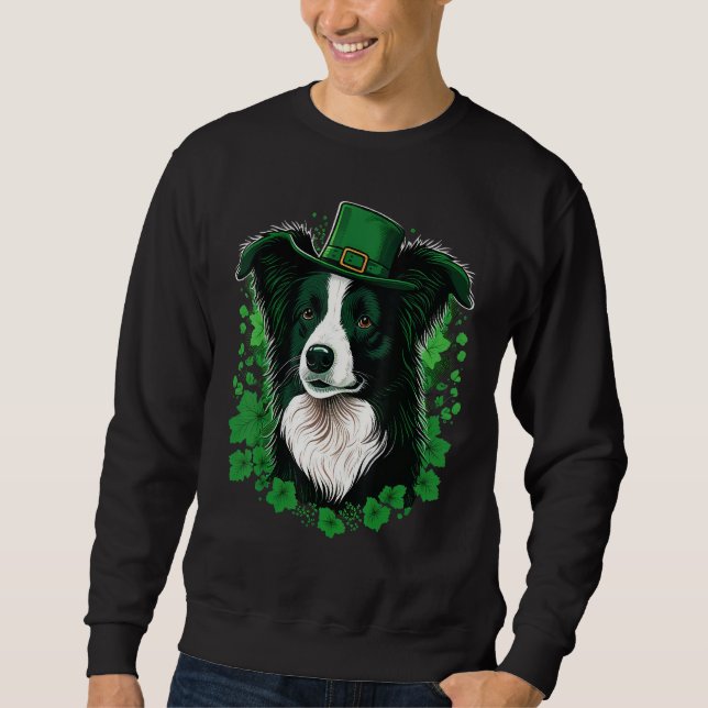 Moletom Green Border Collie shamrock St Patricks Day Borde (Frente)