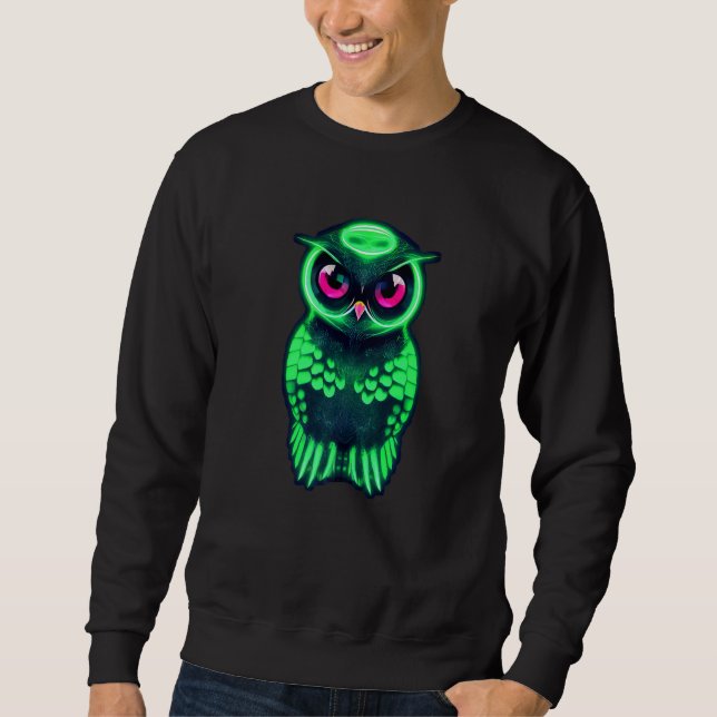 Moletom Green Cyberpunk Owl With Pink Eyes And Beak  Beaut (Frente)
