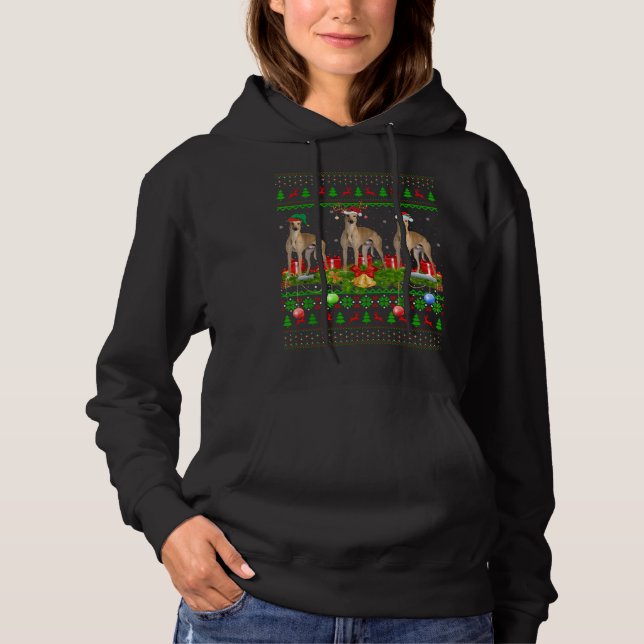 Moletom Greyhound Dog Xmas Lighting Papais noeis Ugly Grey (Frente)