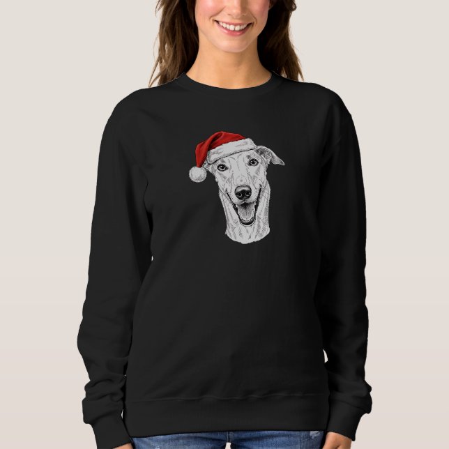 Moletom Greyhound Hand-Drawn Portrait Christmas Santa Dog (Frente)