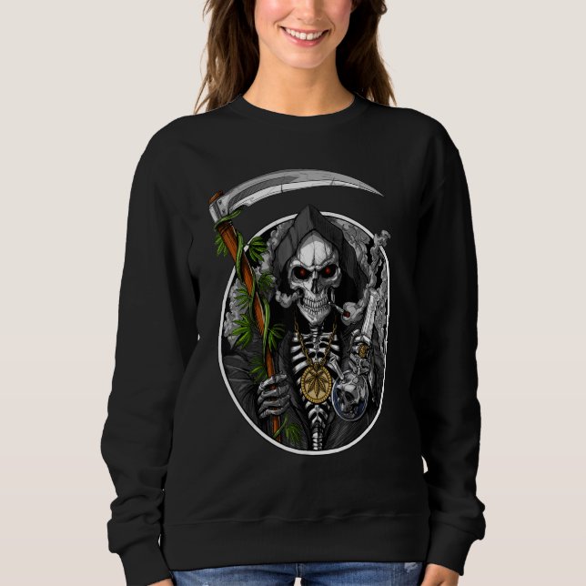 Moletom Grim Reaper Smoking Weed Smoking Skull Skeleton (Frente)