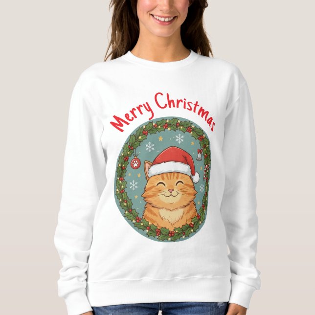 Moletom Grinalda de Natal de Gato Fofo  (Frente)