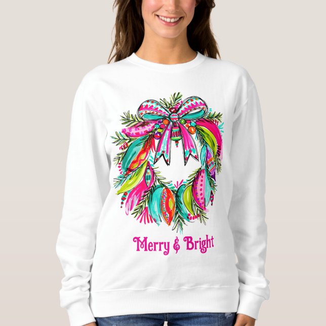 Moletom Grinalda de Natal Rosa Fofa Preppy Coquette (Frente)