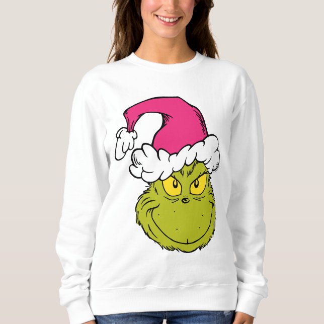 Moletom Grinch com Chapéu de Papai Noel Rosa (Frente)