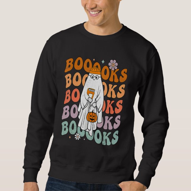 Moletom Groovy Halloween Booooks Ghost Hippie Boo Reading  (Frente)