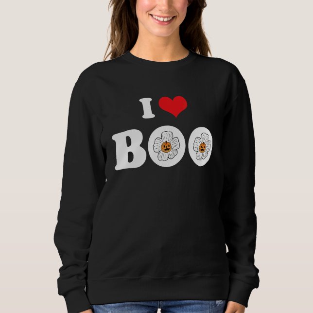 Moletom Groovy Halloween Floral Pumpkin I Love Boo Heart (Frente)