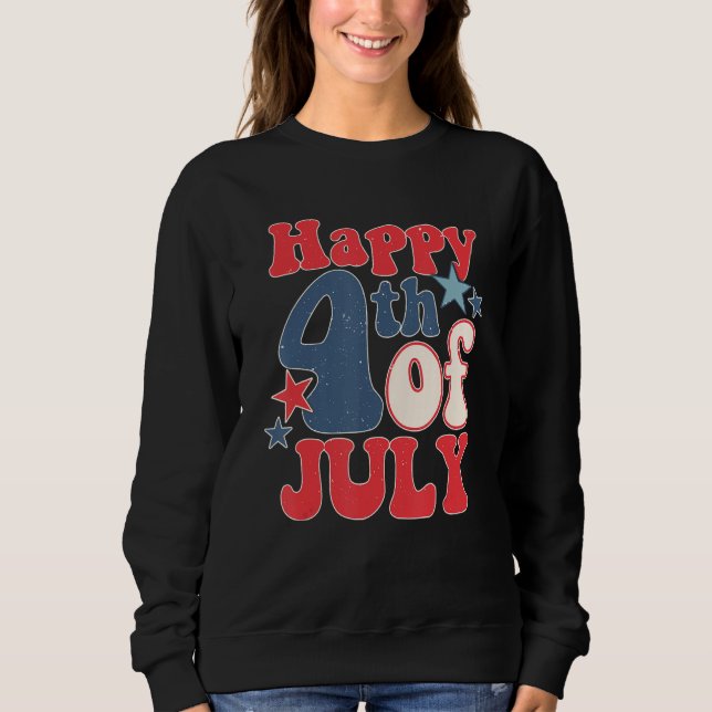Moletom Groovy Happy 4th Of July US Flag American 4th Of J (Frente)