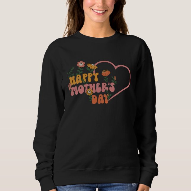 Moletom Groovy Happy Mother s Day Hippie Heart Retro Face  (Frente)