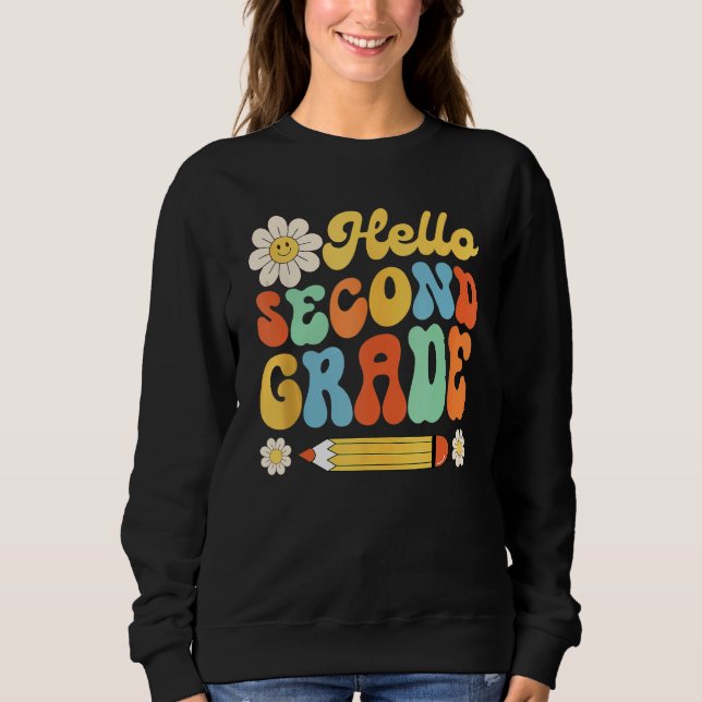 Moletom Groovy Hello Second Grade First Day Of School Teac (Frente)