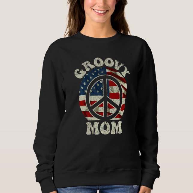 Moletom Groovy Mom 70s Aesthetic USA Flag Retro Mom  1 (Frente)