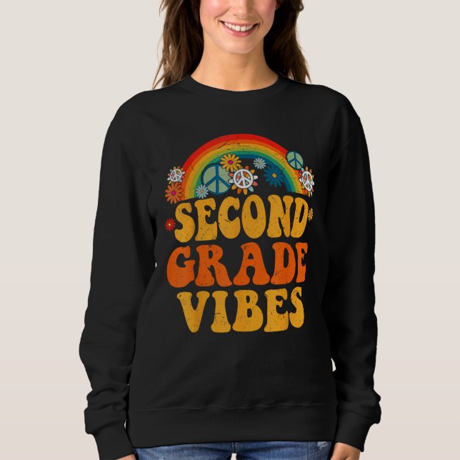 Moletom Groovy Rainbow Back to School 2nd Grade Vibes Teac (Frente)