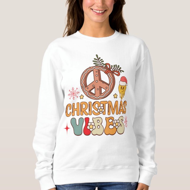 Moletom Groovy Retro Christmas Vibes Sinal de Paz (Frente)