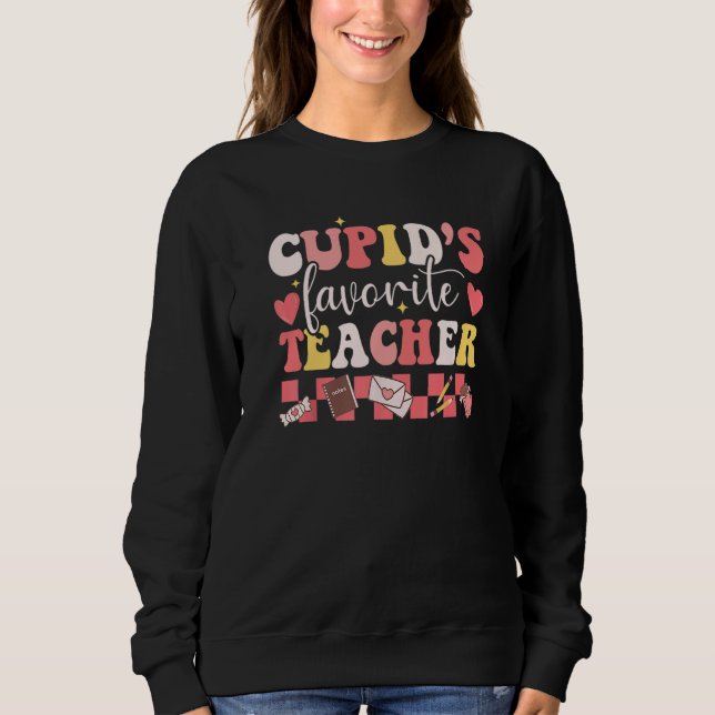 Moletom Groovy Retro Cupid's Favorite Teacher Valentine's  (Frente)