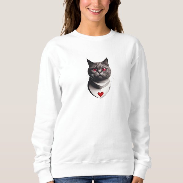 Moletom Grumpy Cat Shirt with Red Eyes & Heart Collar – Fu (Frente)