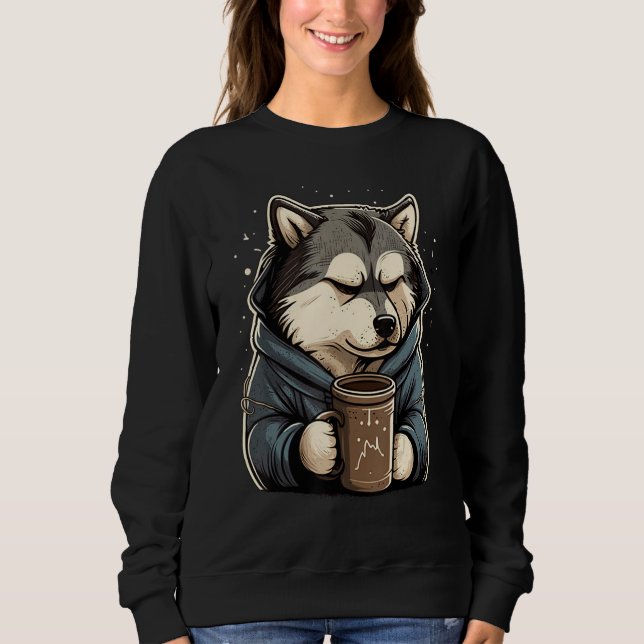Moletom Grumpy Coffee  Dog on Coffee Alaskan Malamute (Frente)