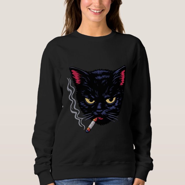 Moletom Grumpy Smoking Black Cat Y2K Attitude Retro Design (Frente)