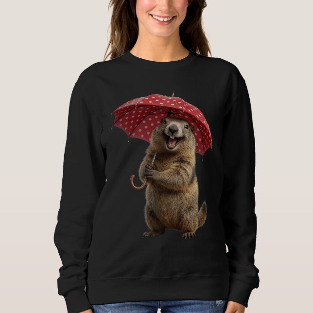 Moletom Guarda-chuva de bolinhas vermelhas de marmota huma (Frente)