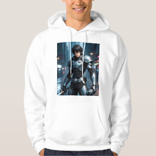 Moletom Guerreiro de Anime Sombrio em Cidade Futurista – C