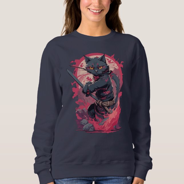 Moletom Guerreiro Ninja Gato Preto Cute Fire Splash (Frente)